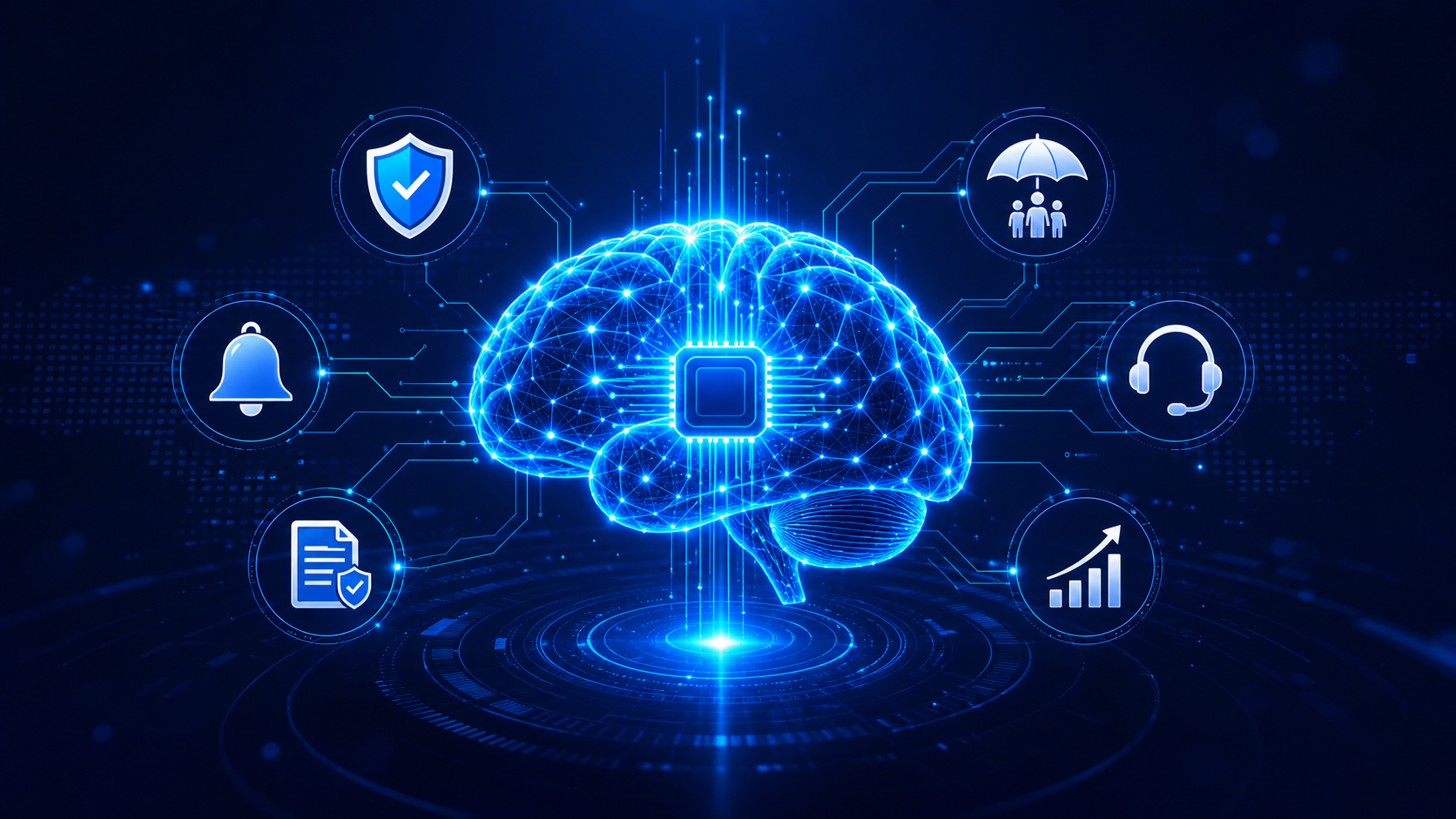 AI insurance network with policy and support icons